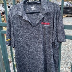 3-2026–Puma Men’s Charcoal Heather Polo with Red KAMAN Logo..XL